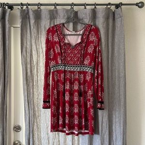 Red & black long sleeve dress